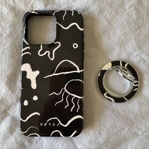 BURGA Black and White Phone Case with Ring Holder iPhone 15 Pro Max